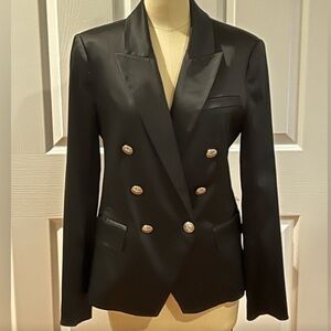 L’AGENCE Double Breasted Blazer in Black Satin